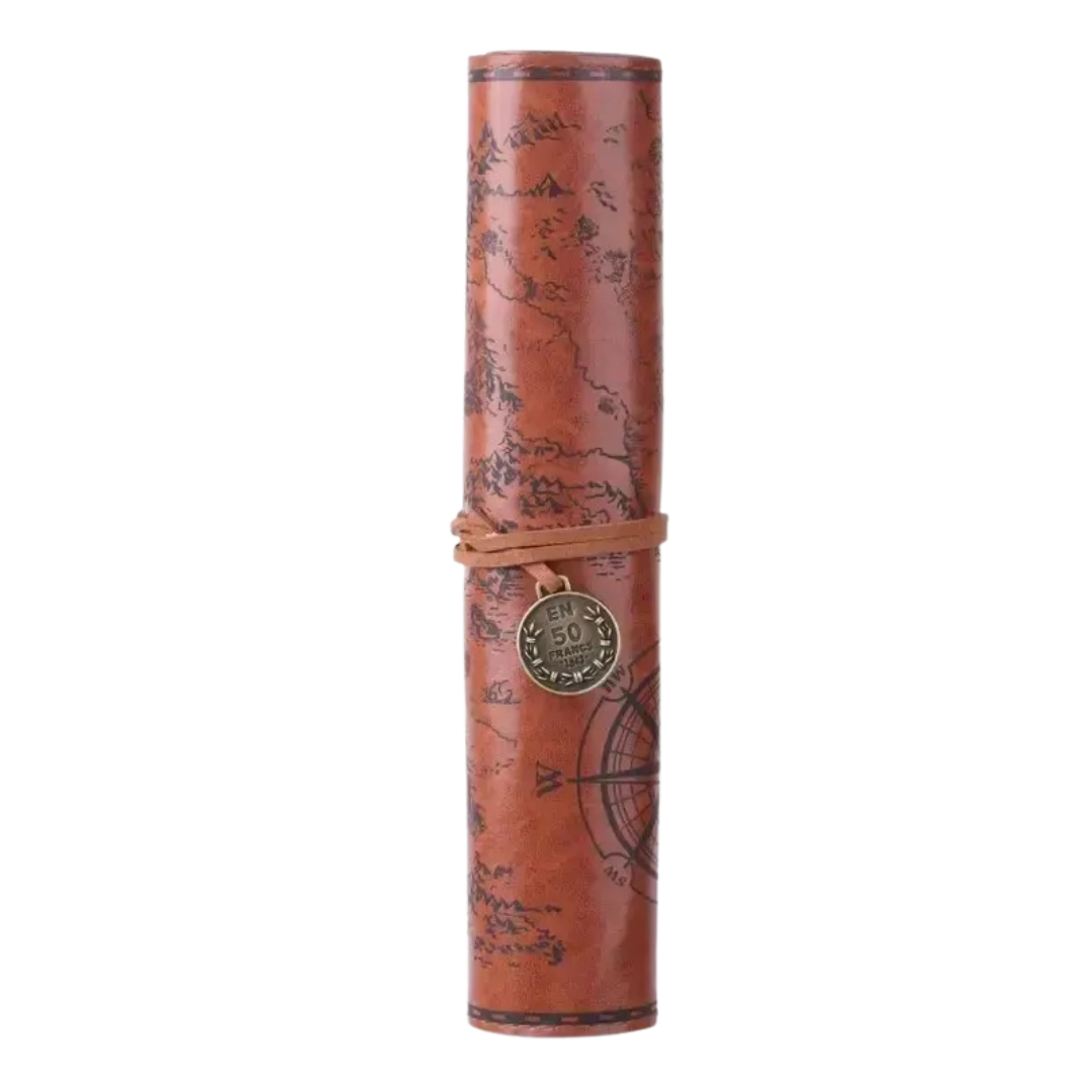 Vintage Treasure Map Leather Roll-Up Organizer