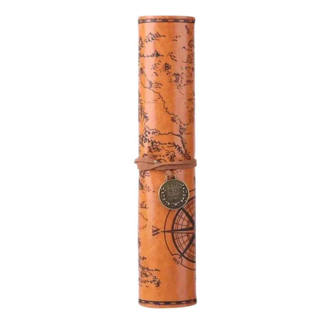 Vintage Treasure Map Leather Roll-Up Organizer