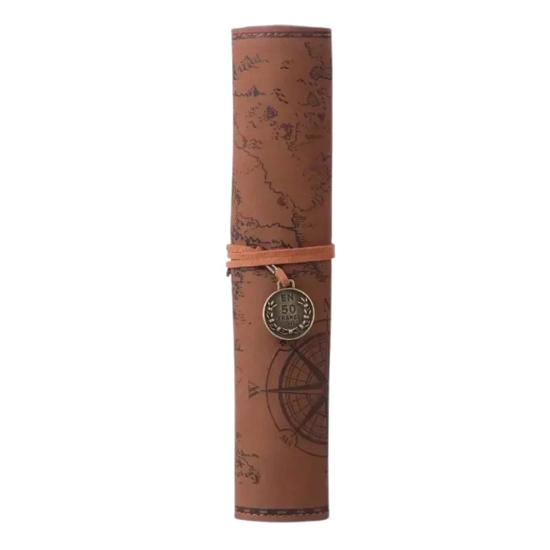 Vintage Treasure Map Leather Roll-Up Organizer