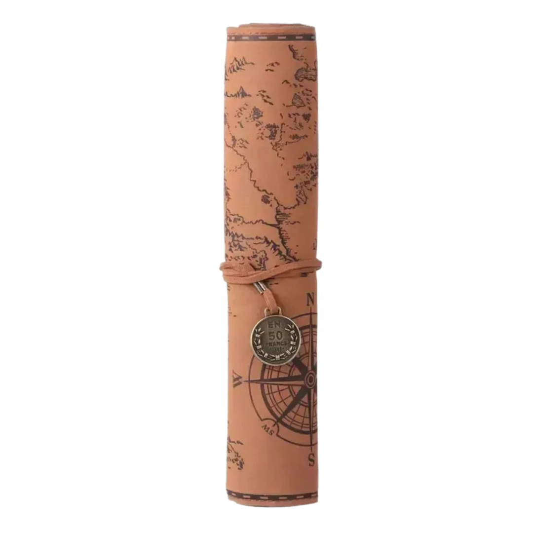 Vintage Treasure Map Leather Roll-Up Organizer