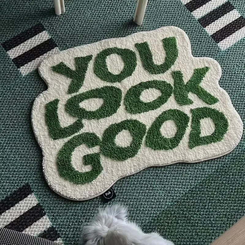 Plush Faux-Cashmere “YOU LOOK GOOD” Accent Rug