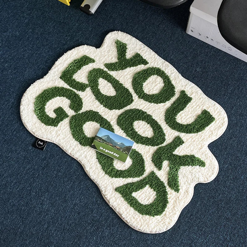 Plush Faux-Cashmere “YOU LOOK GOOD” Accent Rug
