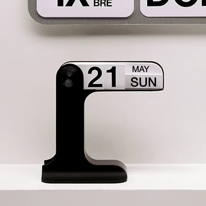 Perpetual Flip Desk Calendar — Minimal Nordic Wood + Metal Desktop Calendar (Reusable)