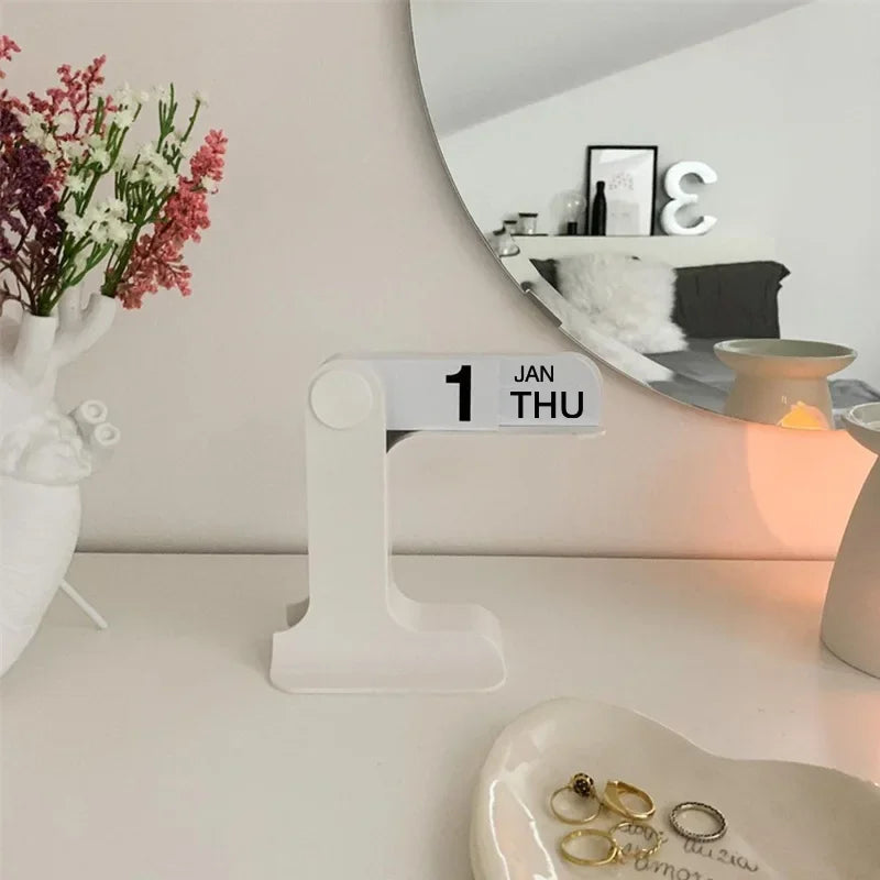 Perpetual Flip Desk Calendar — Minimal Nordic Wood + Metal Desktop Calendar (Reusable)