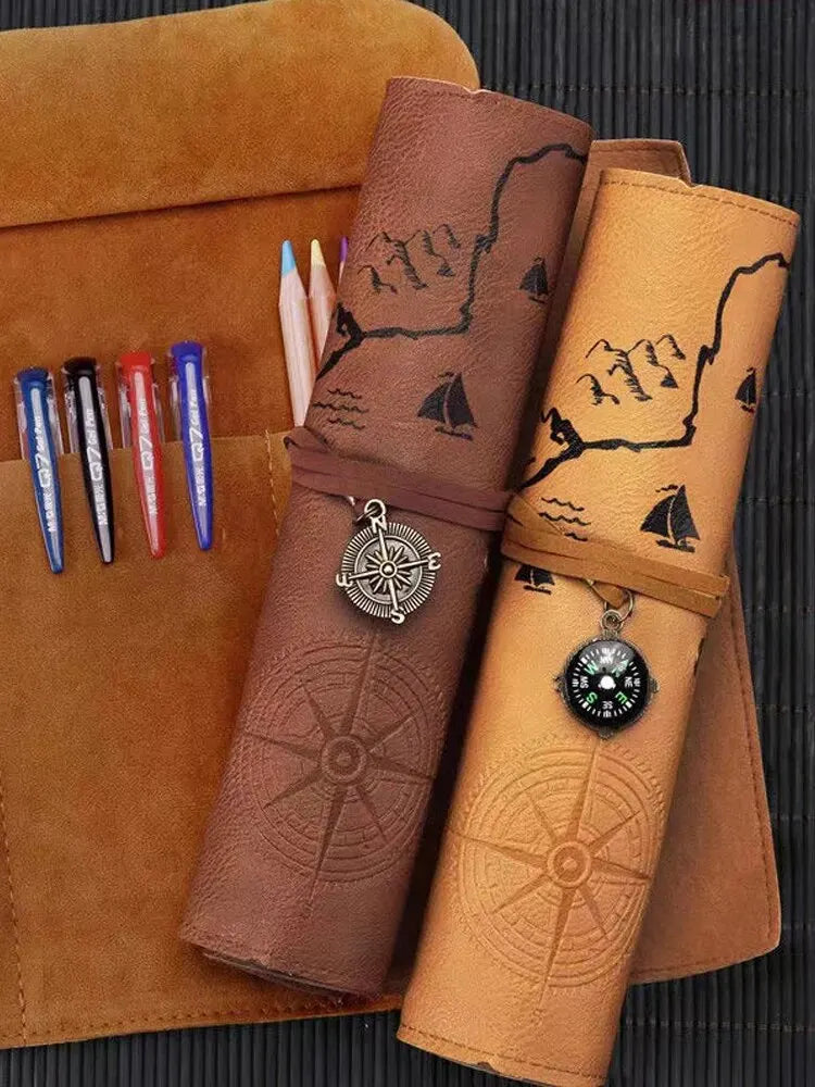 Vintage Treasure Map Leather Roll-Up Organizer