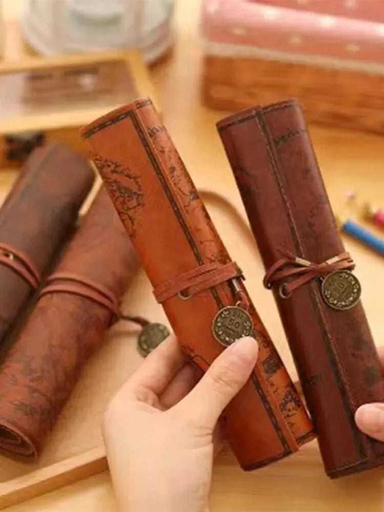 Vintage Treasure Map Leather Roll-Up Organizer