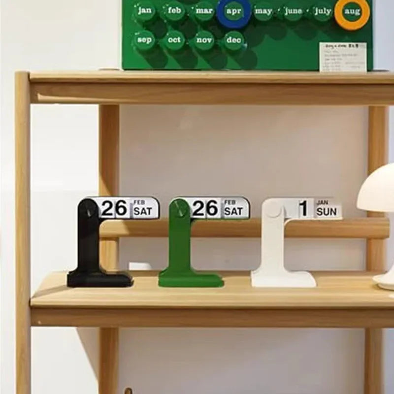Perpetual Flip Desk Calendar — Minimal Nordic Wood + Metal Desktop Calendar (Reusable)