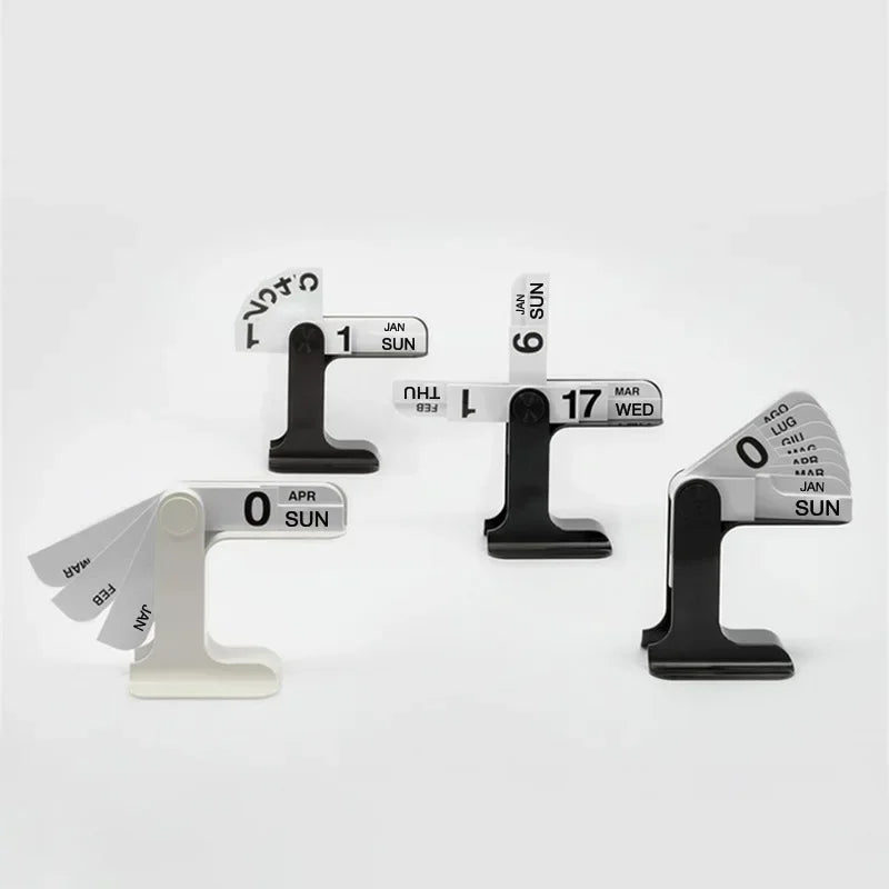 Perpetual Flip Desk Calendar — Minimal Nordic Wood + Metal Desktop Calendar (Reusable)