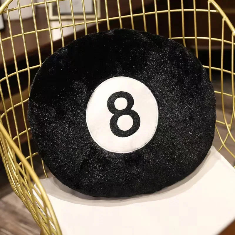 8-Ball Plush Cushion — Retro Game-Room Accent